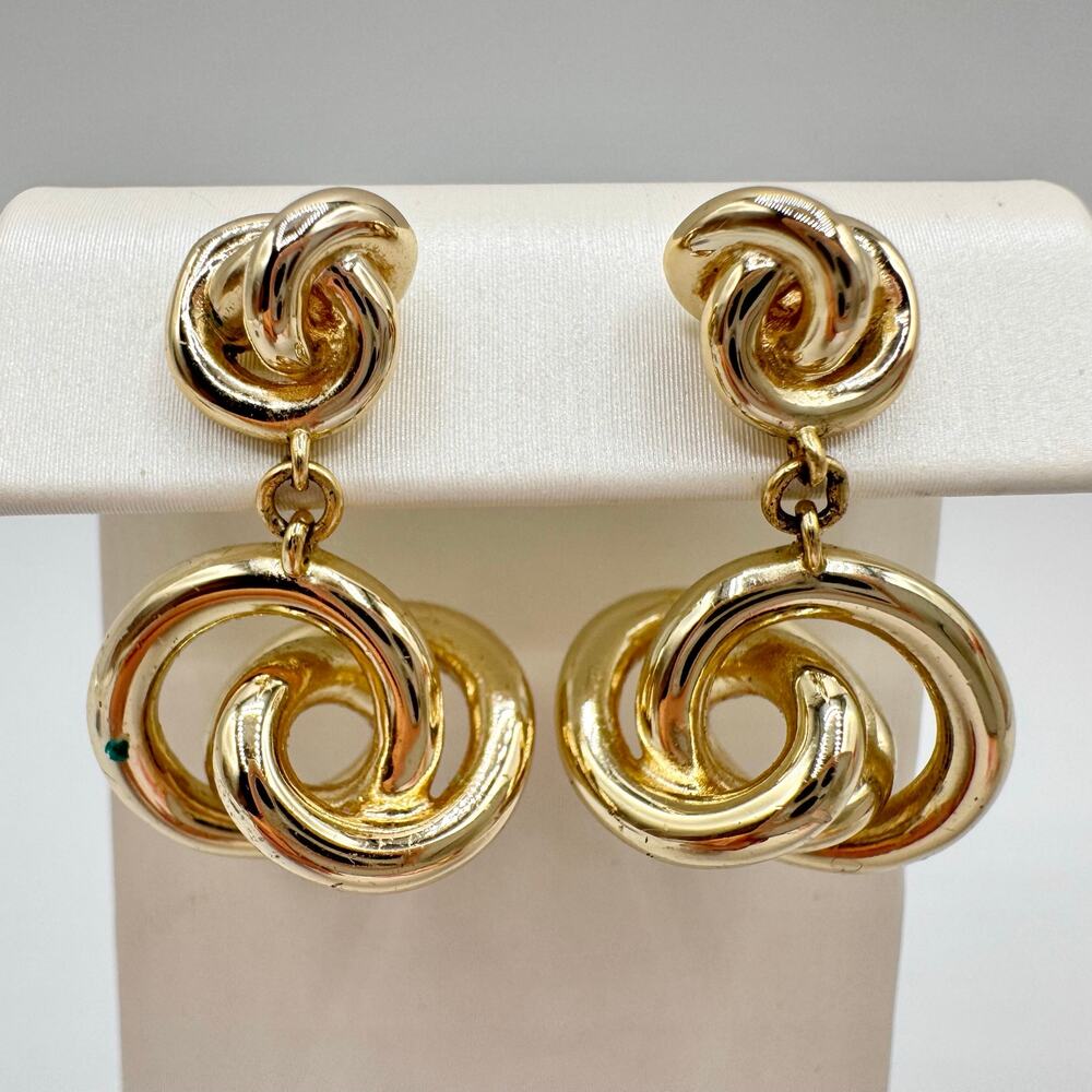 Kendra Scott Presleigh Drop Earrings Love Knot Gold Tone Signed KS Preppy Chic